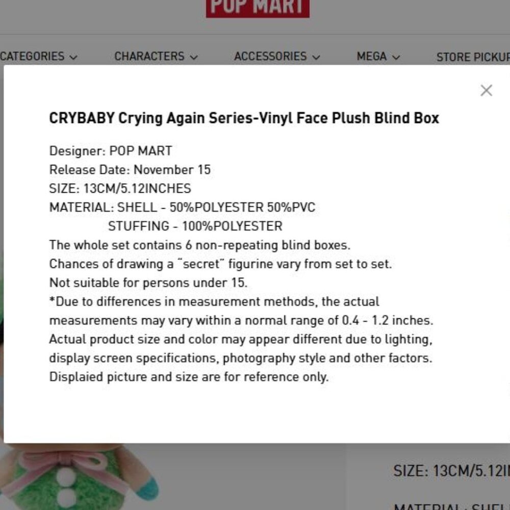 Pop Mart Crybaby Crying Again Series Vinyl Face Plush Blind Box - Picture 8 of 8